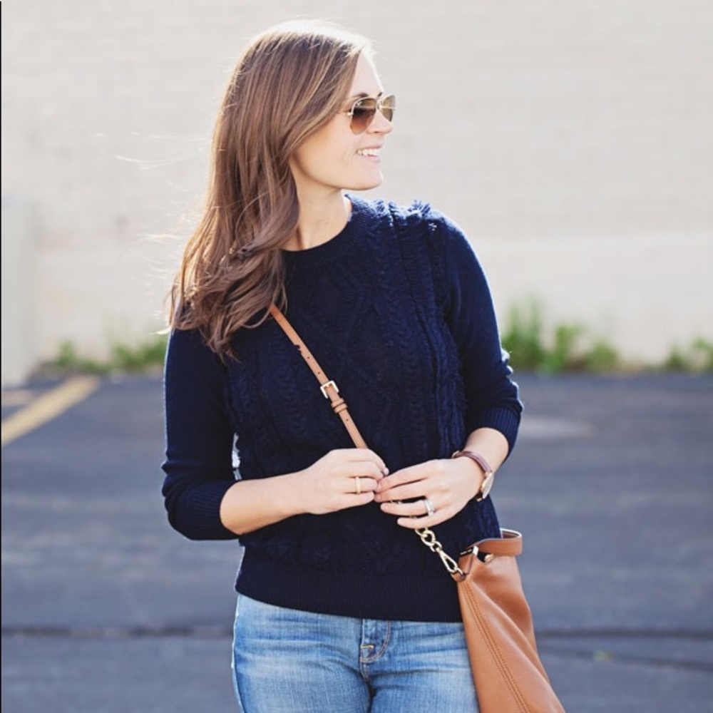 Celio Oversized Cable Knit Navy Sweater